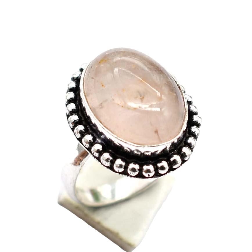 Rose Quartz Ethnic Handmade Ring Jewelry US Size-6 R 5506