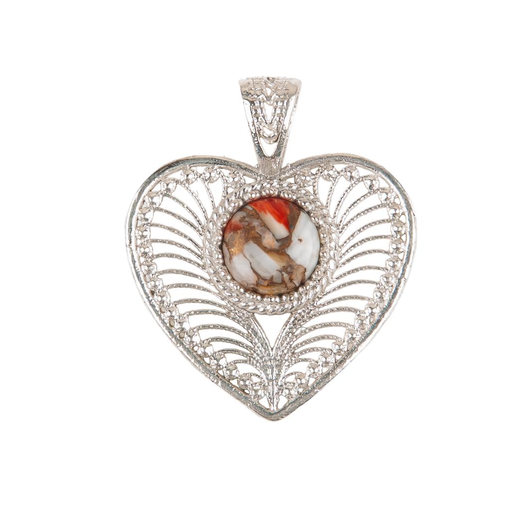 Natural Orange Copper Turquoise Gemstone 925 Sterling Silver Jewelry Pendant1.4" CP-15-40