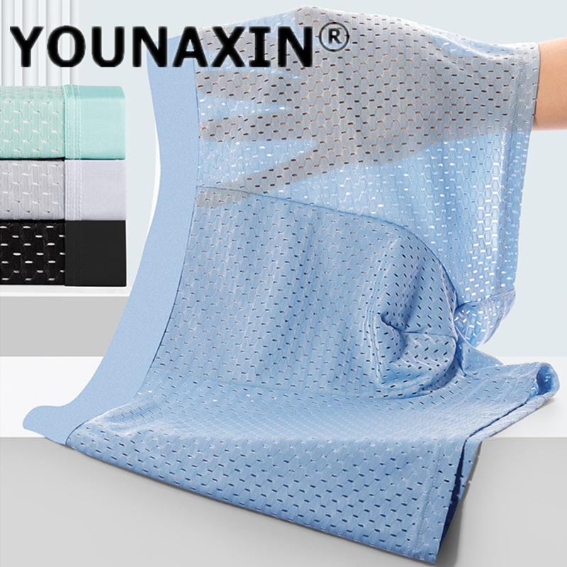 Large Size Mesh Ice Silk Men's Underwear Breathable Graphene Antibacterial Mesh Boxer Briefs Large Size Youth Shorts L XL 2XL 3XL 4XL 5XL