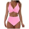 High Waisted Bikini Sets Two Piece Tummy Conservative Swimsuits V Neck Summer Beach Swim Bathing Suits S Full Coverage Bikini