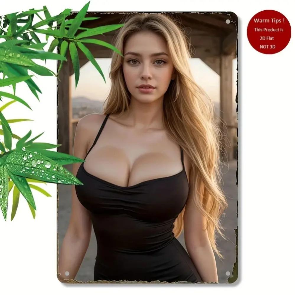 

Vintage Metal Wall Art Elegant Woman Portrait Boho Home Decor Retro Tropical 20x30cm