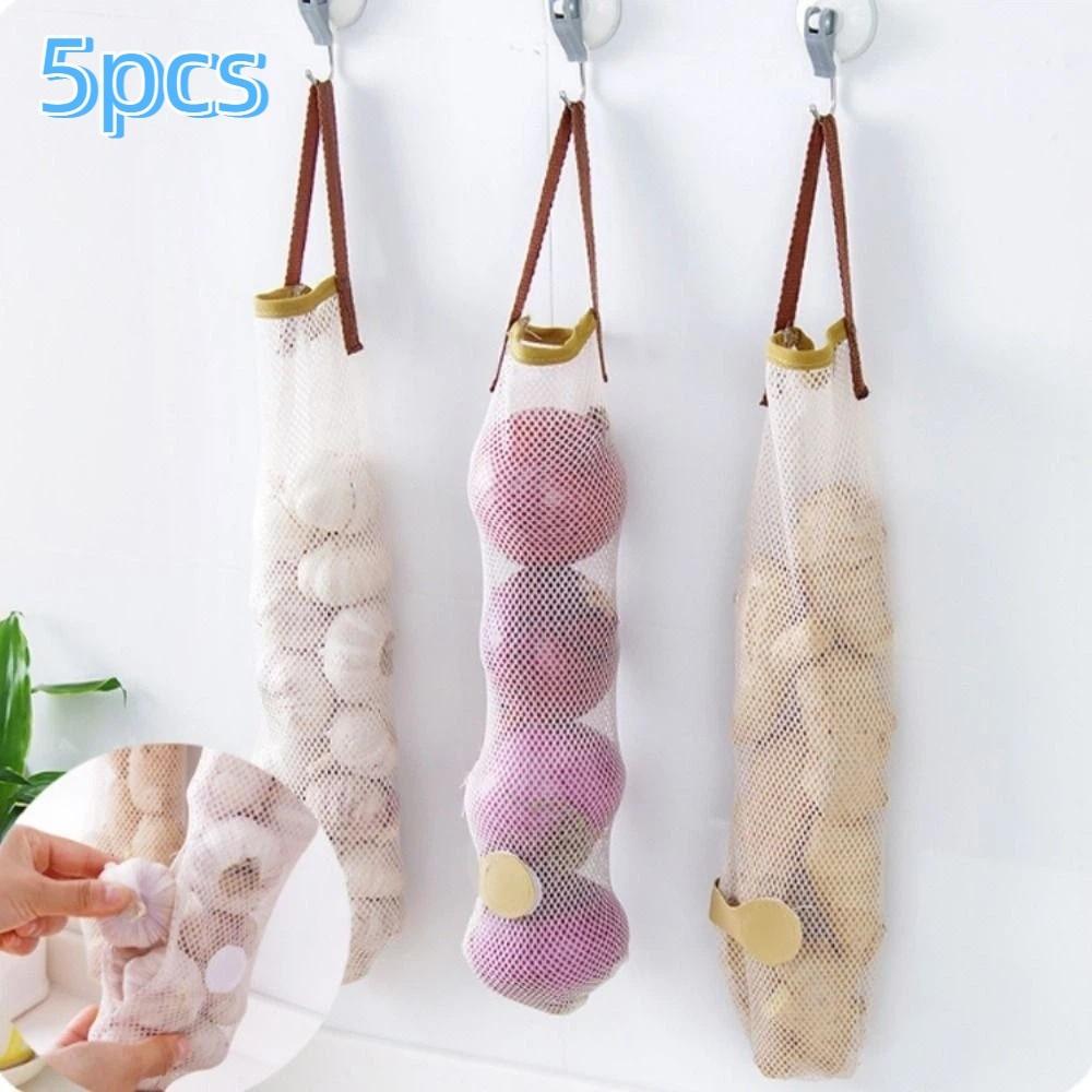 5Pcs Hangable Mesh Hanging Bags Large Capacity Garbage Bag Holder Onion Potato Storage Bag  Bedroom