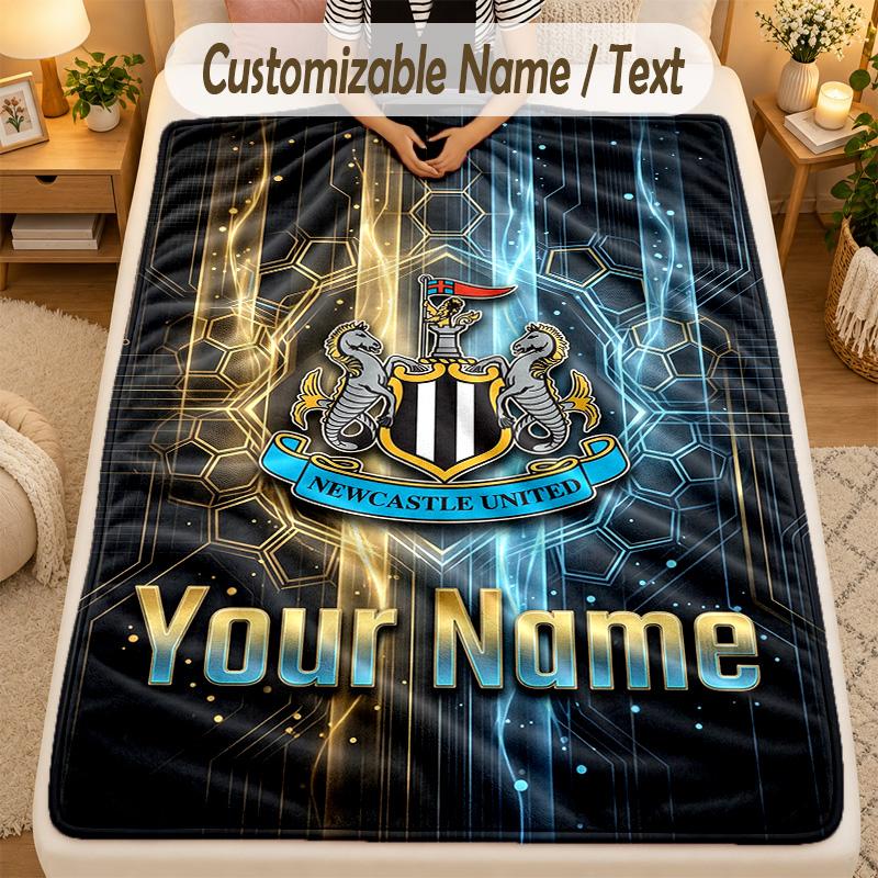 Coperta di Flanella Newcastle United FC Nome Personalizzato Testo Personalizzato Morbida Calda Plaid Decorazione per la Casa Regalo