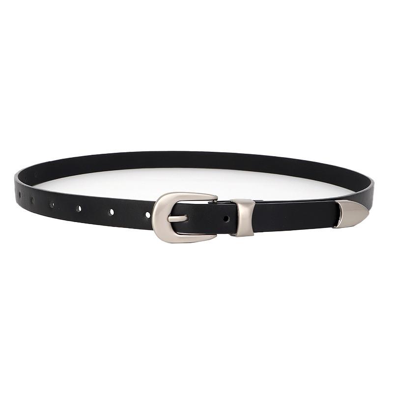 Solid Simple Color Silver Buckle Women Slim Waist Belt Versatile For Use Daily