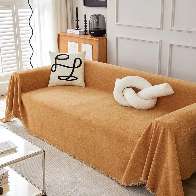 Chenille Sofa Towel with Tassels Double-side Sofa Covers for Living Room Large Blanket Leisure Relax Machine Washable Blanket