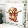 Playful Cartoon Puppy with Rope Toilet & Wall Sticker Self-Adhesive Removable for Bedroom Living Room Study Home Decor