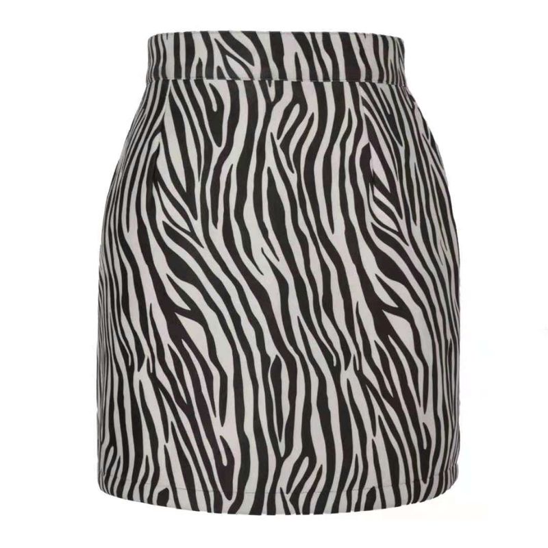 

2021 European and American WOMEN S Printed Bag Hip Skirt Zebra Pattern White M