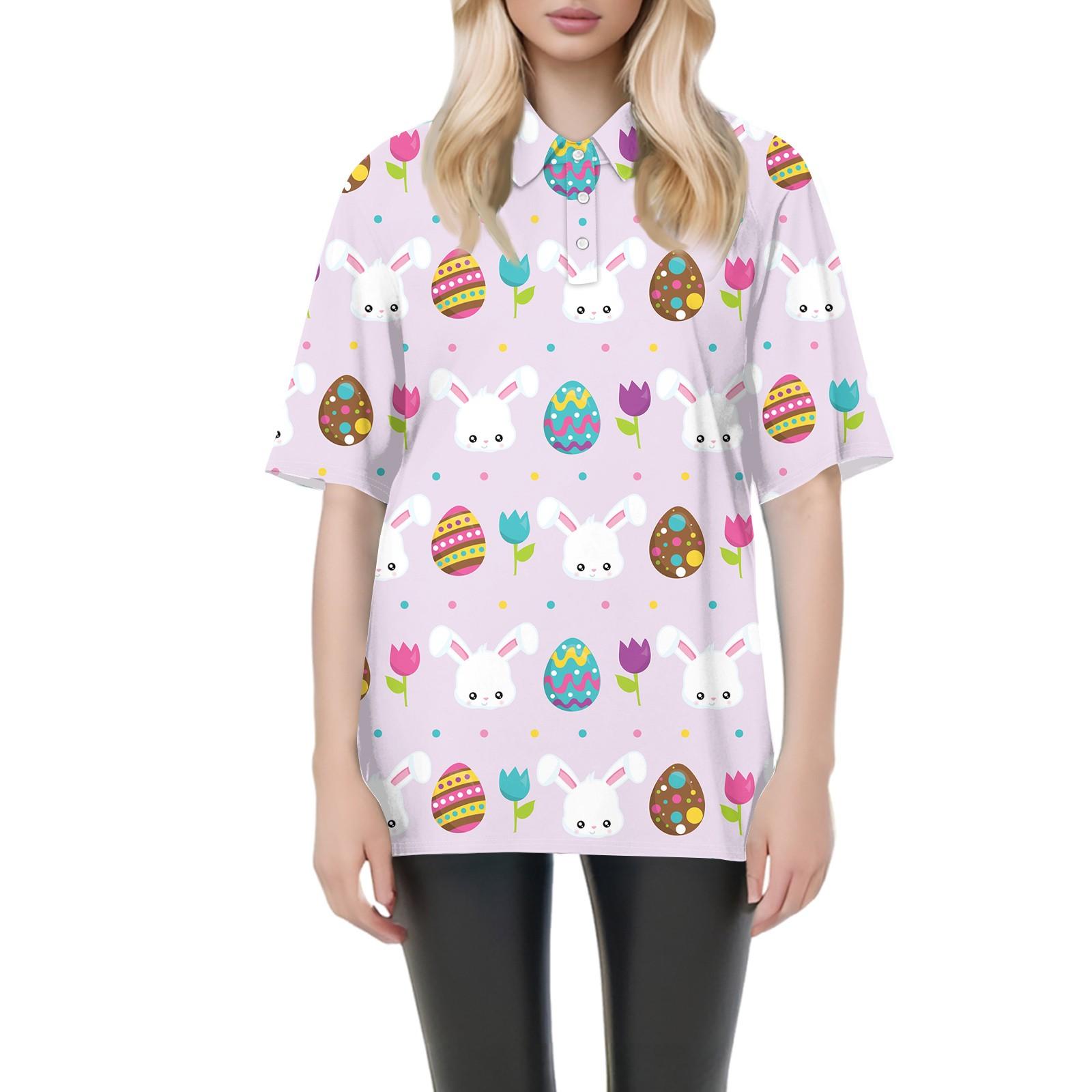 

Женская мода повседневная блузка с коротким рукавом и принтом Пасхи на лацканах XXXL золотой