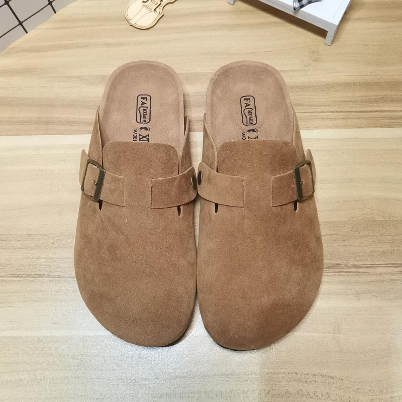 

2025 Fashion Shoes for Women Summer Women s Slippers Closed Toe Solid Flock Buckle Decoration Low-heeled Novelty Concise Mules 35