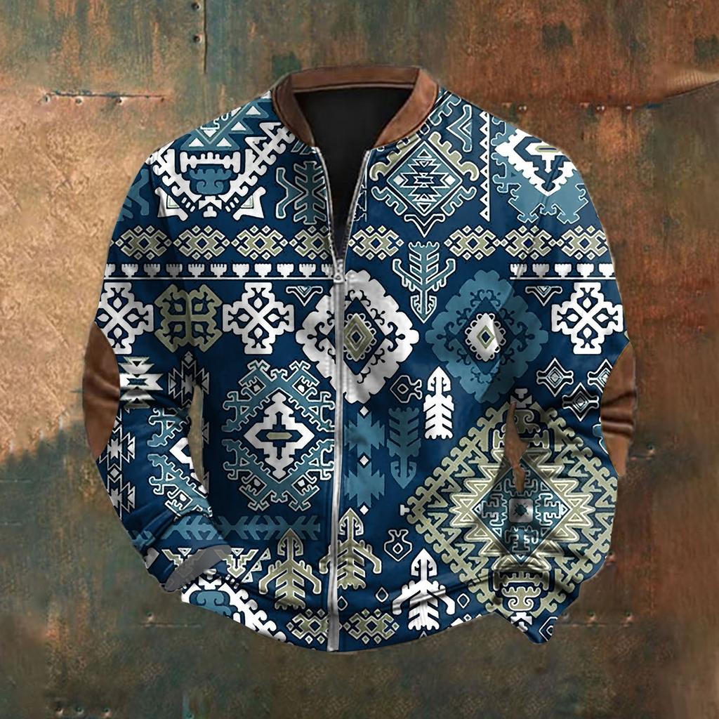 Men'S Retro Casual Sportswear With Open Zipper Sweatshirt Jacket