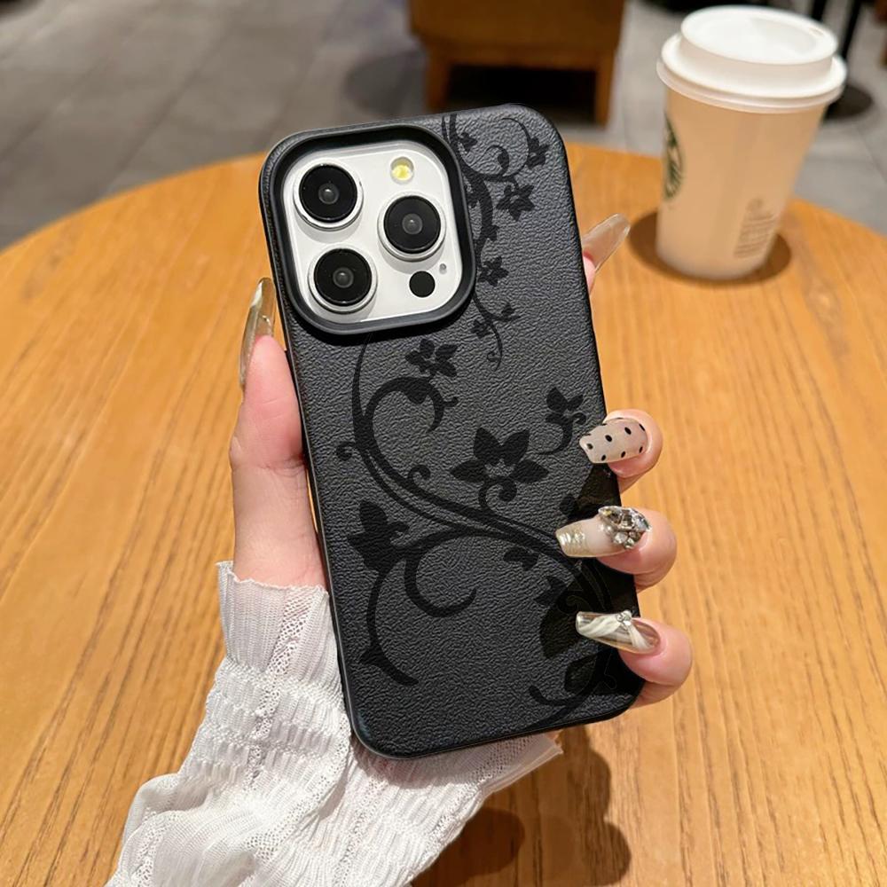 Minimalist Vine Patterns Phone Case For IPhone 17 Air 16 15 14 Plus 11 13 12 Pro Max Shockproof Leather Fresh And Niche Cover