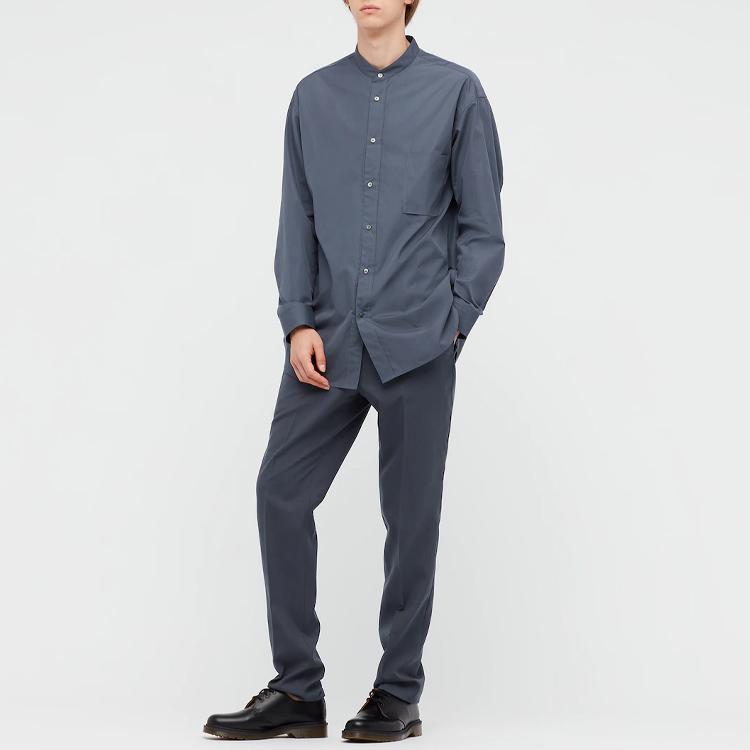 Uniqlo Jil Sander Collaboration Solid Color Loose Fit Stand Collar Casual Long Sleeve Shirt Men Shirts Light-Gray 440462-06