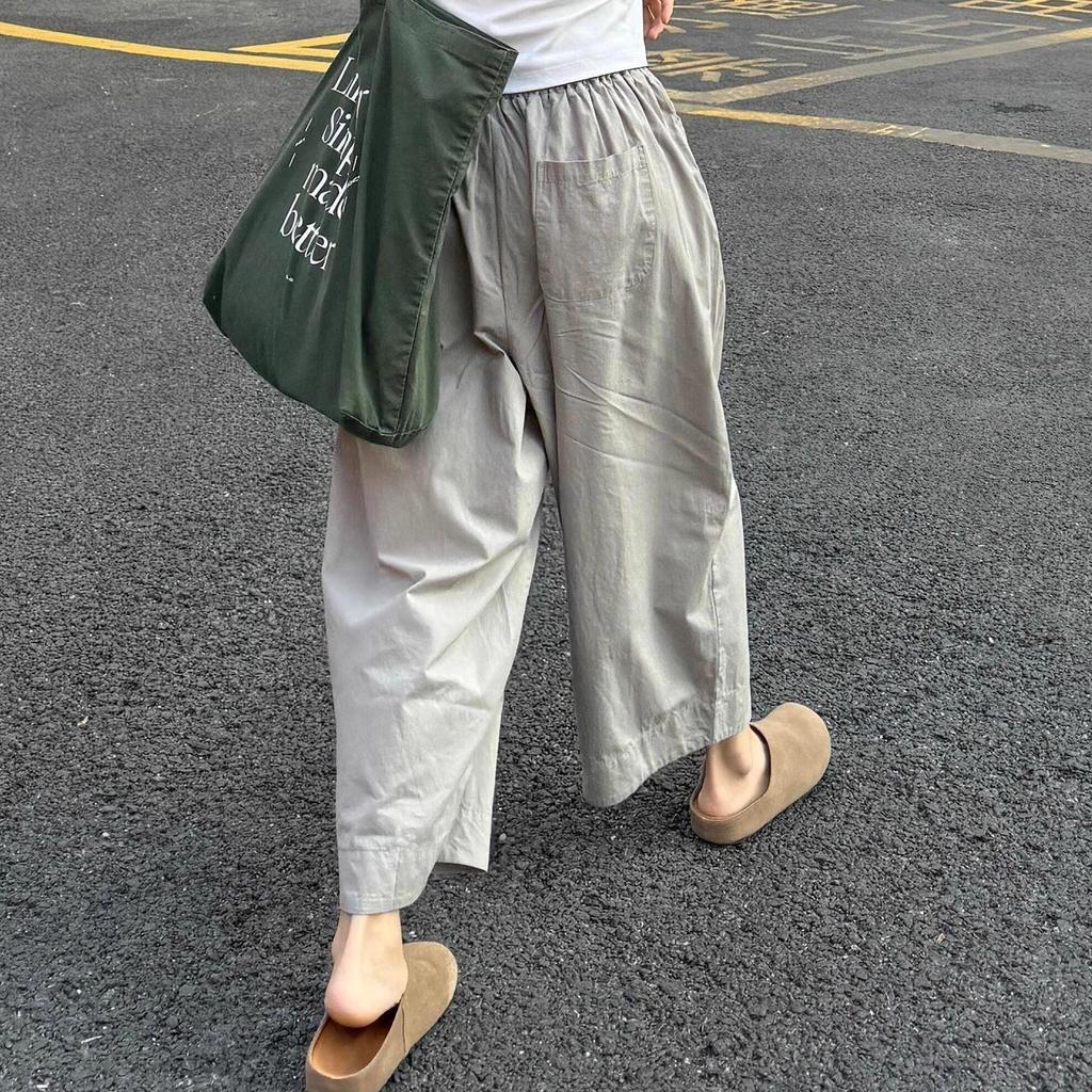 Women's Gray Quick-Dry Wide-Leg Japanese-Style Casual Cropped Pants