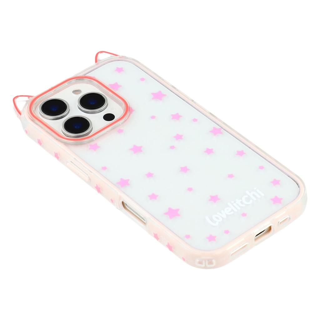 For iPhone 16 Pro Max Case Star Pattern Cat Ear Design TPU+Acrylic Clear Phone Back Cover