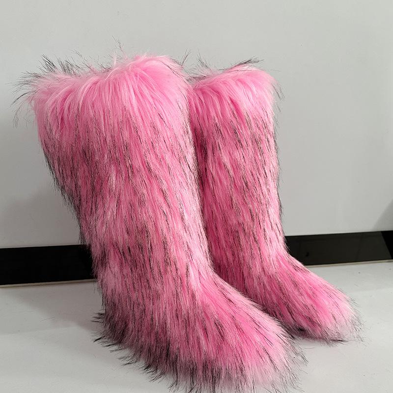 Huňaté kozačky Dlouhé vysoké zimní imitace liščí kožešiny huňaté sněhule Pánské a dámské zimní velké velikosti kožešinové nadkolenky