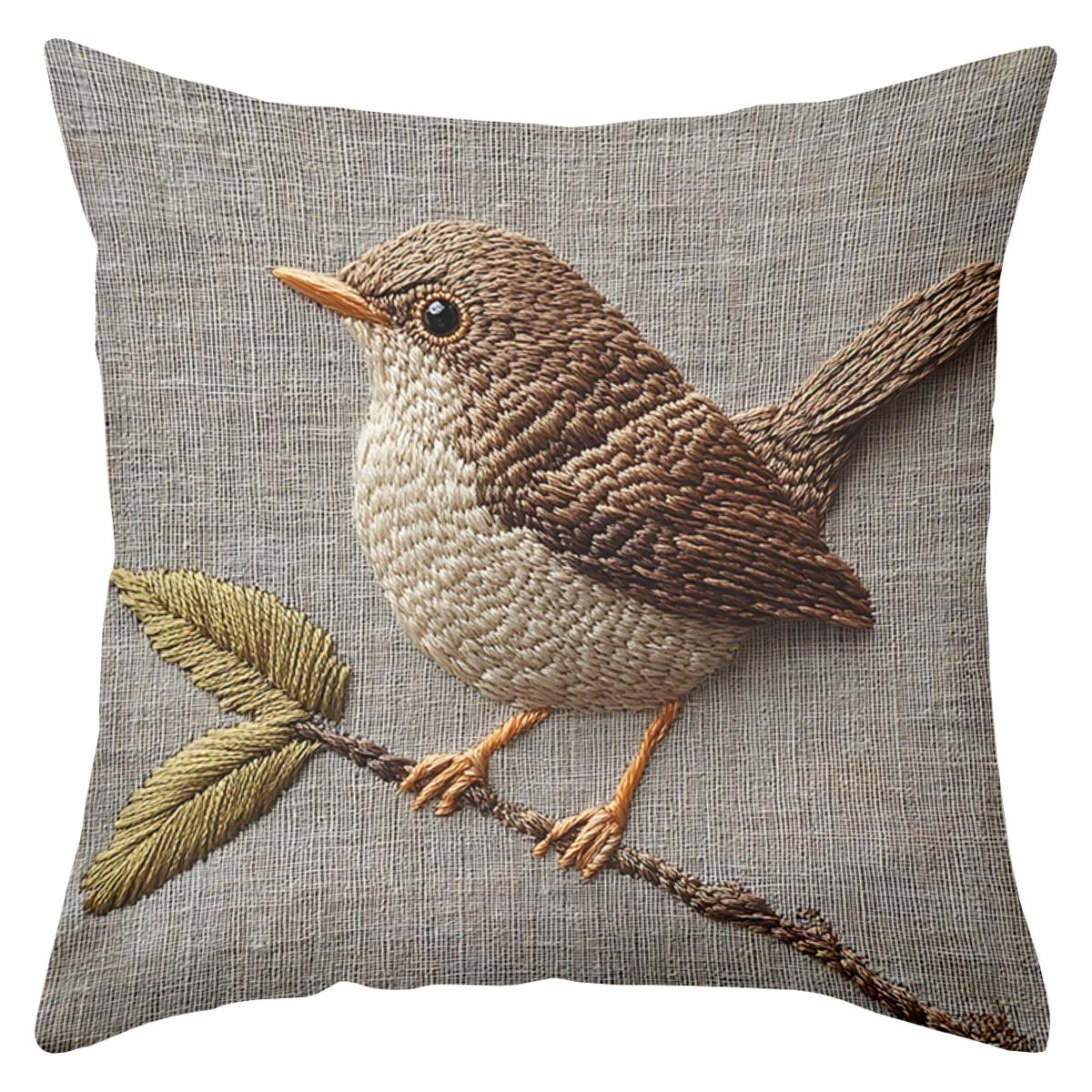 

2D flat printing Embroidered Bird Floral Pattern Decorative Cushion Polyester pillowcase sofa decorative cushion cover 16x16Inch
