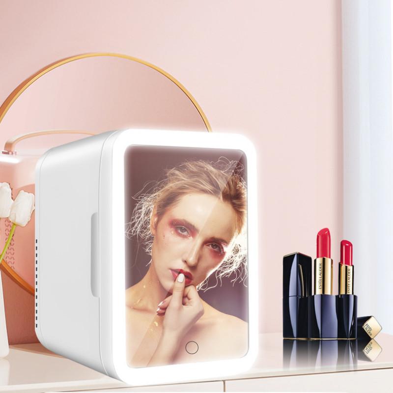 24 * 23 * 17.5cm Small Fridge With Makeup Mirror Mini Car Refrigerator Home & Car Dual-use Skin Care Products Refrigerating Equipment