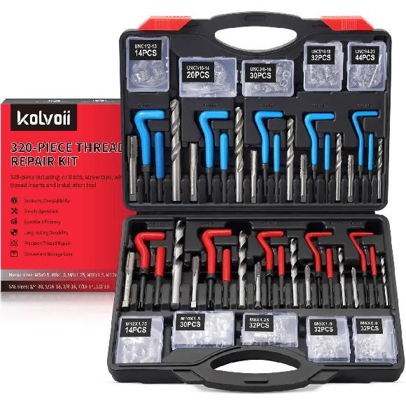Helicoil Thread Repair Kit 320-Piece, Metric & SAE HSS Drill Bit & Tap Set for Automotive Rethreading