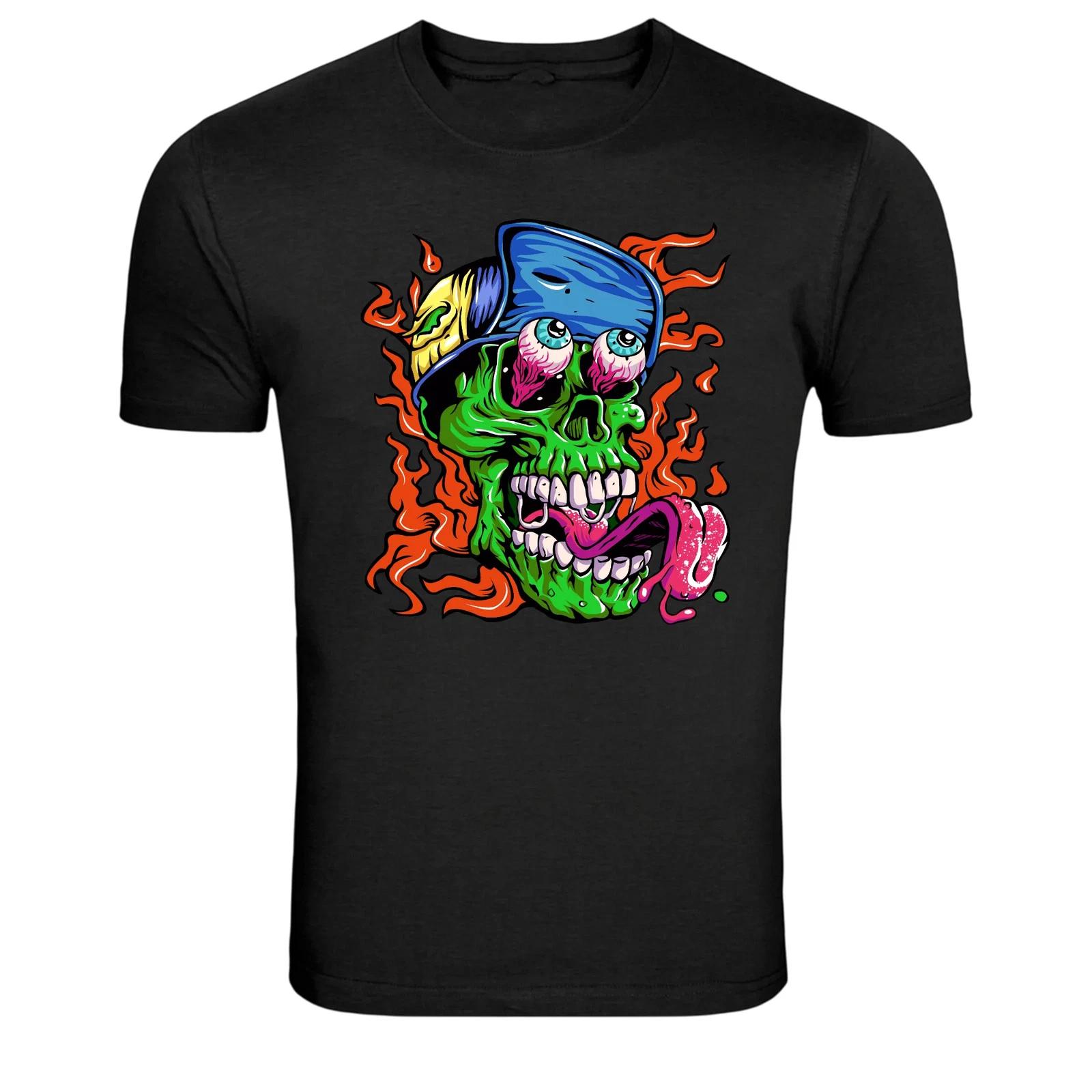 Zombie Skull Fire Eyes Graphic T-Shirt 2XL