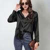 Women Shirt Lapel Long Sleeve Smooth Satin Shirt Tops Solid Color Loose Fit Casual Shirt Office Lady Shirt Daily Wear