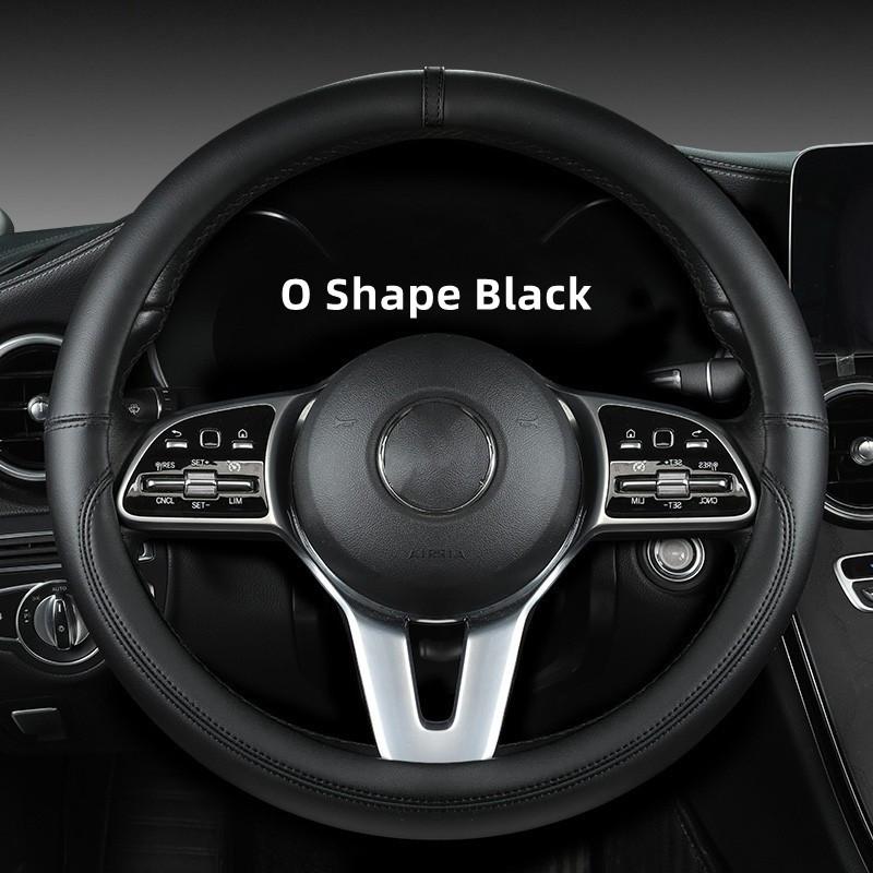 Full Leather Cover for All Seasons Auto Steering Wheel Cover Non-slip D-shaped Breathable Car Steering Wheel Protector
