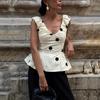Linad Damen Vintage Polka Dot Rückenfreies Tanktop, 2026 Sommer Street Chic Tiefes V‑Ausschnitt Rüschen Ärmellos Schlank Lässige Weste
