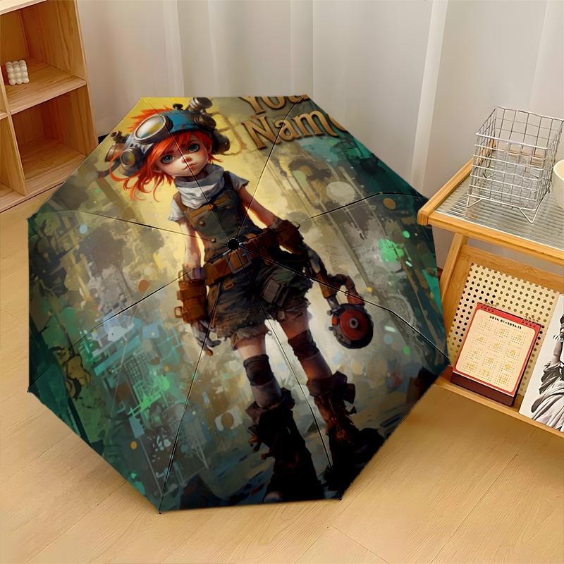 Custom Text Automatic 8 Bone Umbrella, Portable Sun Rain Protection UmbrellaPippi Longstocking