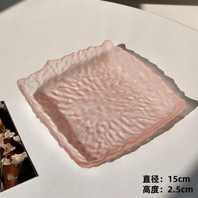 

Pink Irregular Glacier Plate Household Exquisite Advanced Dim Sum Fruit Cake Dessert Glass Plate