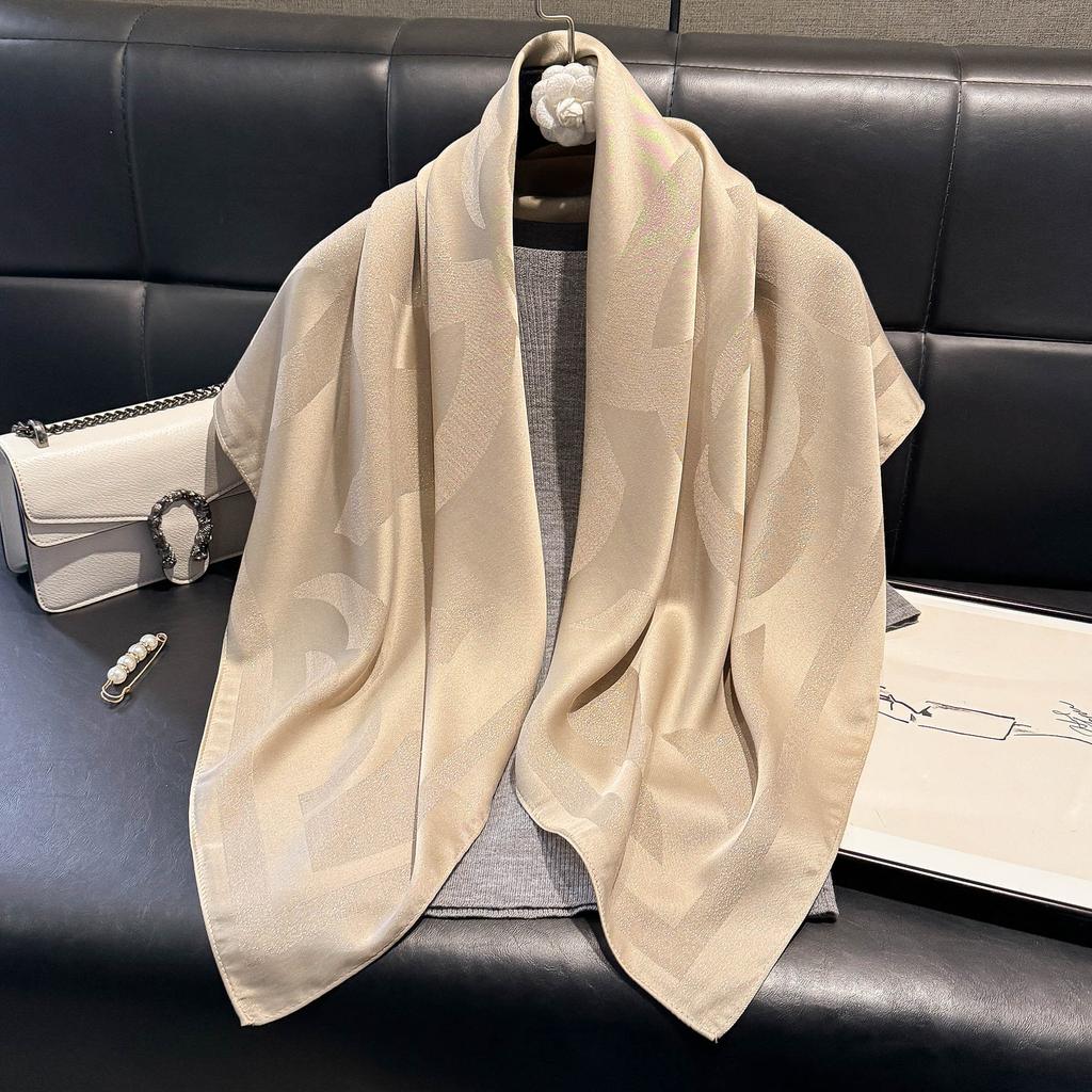 Spring 90Cm Classic Fashion Versatile Shawl Women'S Shade Dust-Proof Camellia Tencel Cotton Silk Scarf