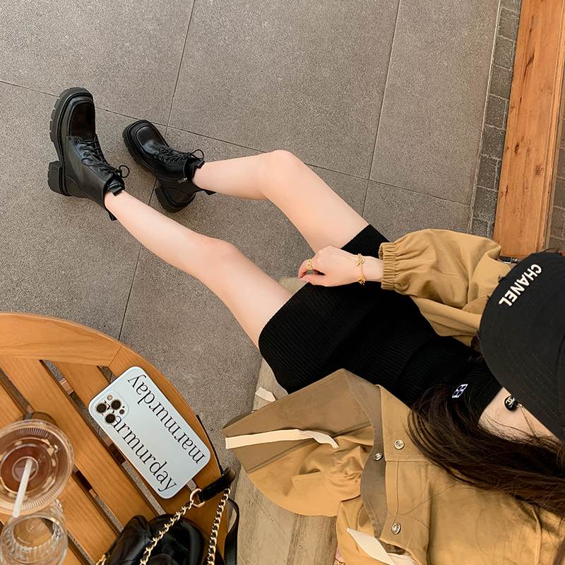 Krazing Pot Cow Leather Winter Shoes Thick Med Heels Handsome Lace Up British School Platform Women Ankle Boots