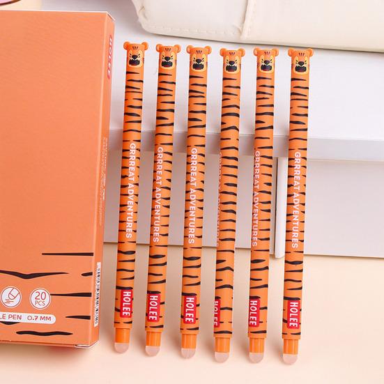 Smazatelná propiska 0,7 mm s černým inkoustem, s měkkým úchopem šetrným k pokožce, roztomilé zvířecí víčka, design s tlačítkem, doplňovatelné tužky, školní potřeby