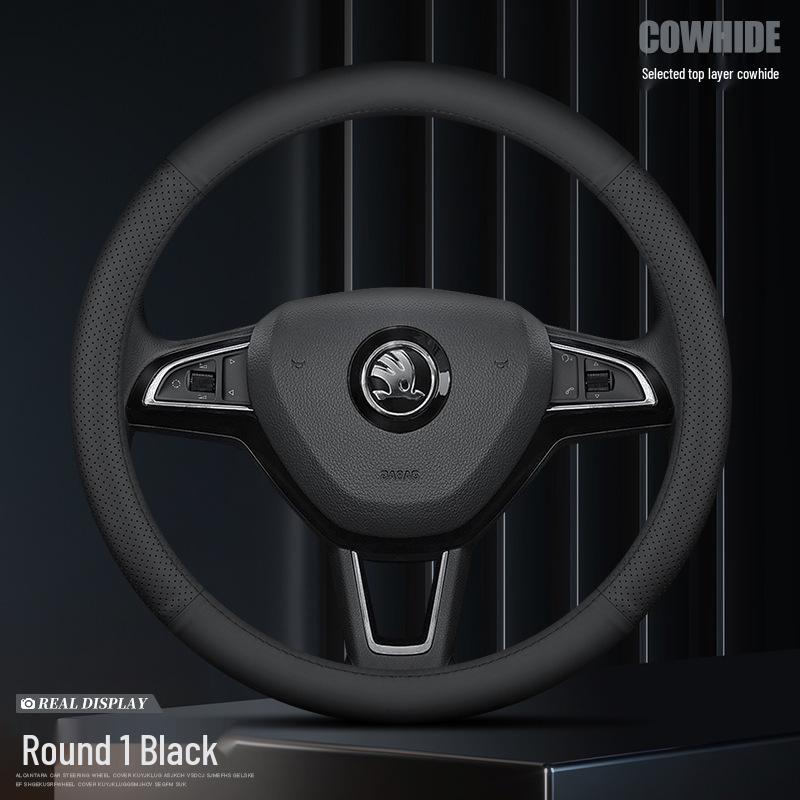 

Шкіряна обкладинка на кермо для Skoda (верхній шар шкіри): Сумісно з Octavia, Rapid, Kamiq, Karoq та Kodiaq 38cm