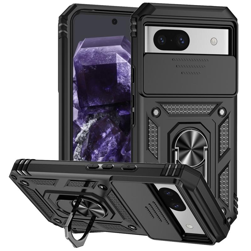 For Google Pixel 8A Case Car Magnetic Holder Ring Phone Case For Google Pixel 8 9 Pro Slide Camera Shockproof Armor Back Cover