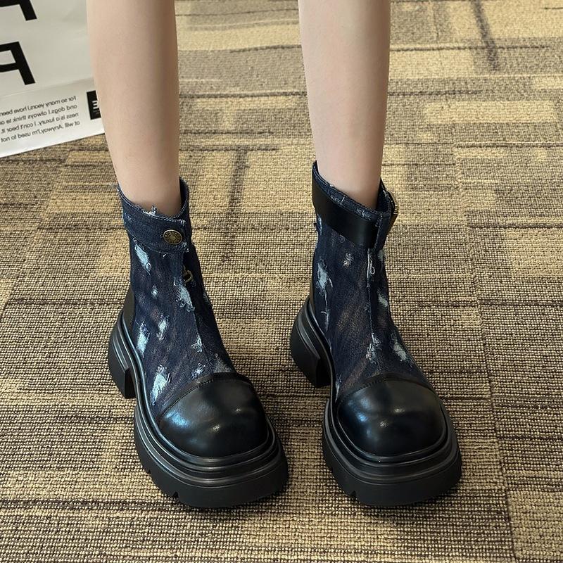 Super fire Martin boots women's autumn and winter new old denim locomotive boots thick-soled ins versatile short boots