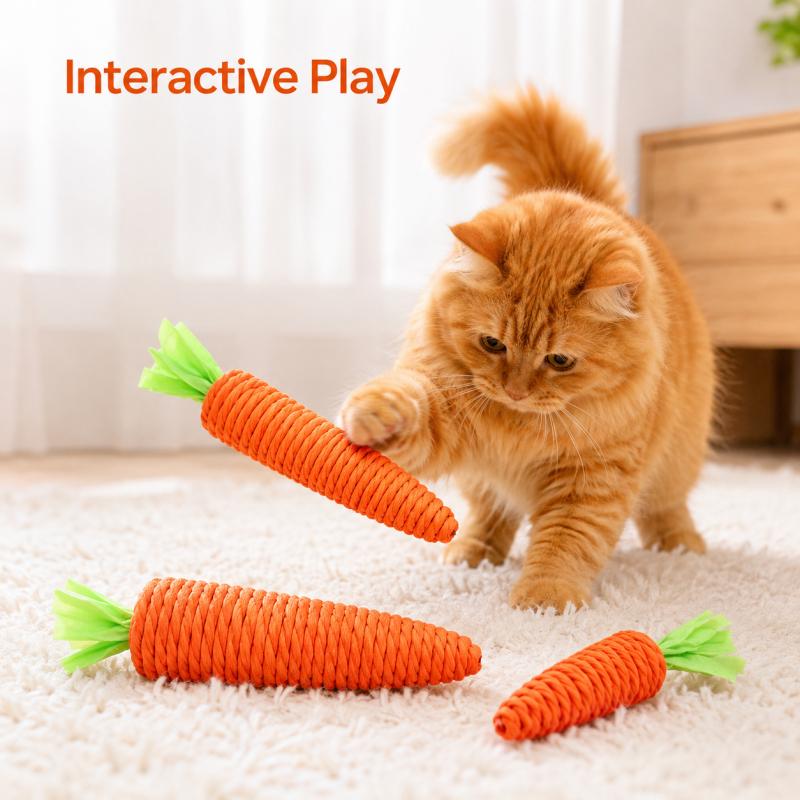 Cat Toy Carrot Sound Pet Products Bite Resistant Paper Rope Scratcher Clean Teeth Interactive Play Cat Carrot Chew Toy for Cat