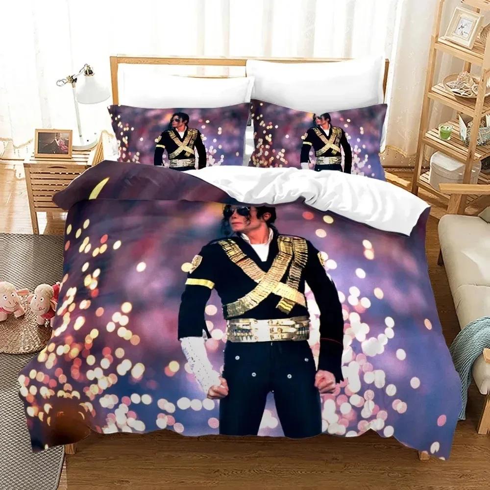 3D-gedrucktes Michael Jackson Bettwäsche-Set für Jungen und Mädchen, Einzel- und Doppelbettgröße, Bettbezug, Kissenbezug, Bett für Kinder und Erwachsene, Heimtextilien