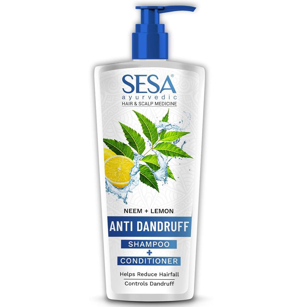 SESA Ayurvedisches Anti-Schuppen-Shampoo zur Kontrolle von Haarausfall, zur Linderung juckender Kopfhaut, für weiches, geschmeidiges Haar, 2-in-1 Reinigungsmittel, 500 ml