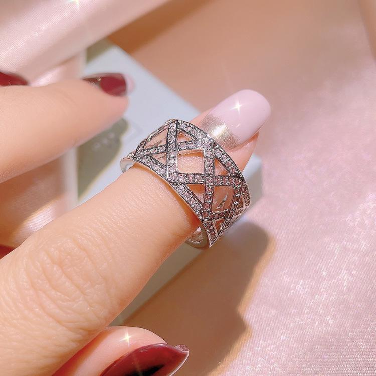 Cross Ring Female Inlaid Diamond Metal Ring Live Streaming Host Jewelry