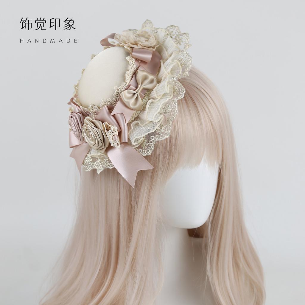 Cute and Sweet Top Hat Flower Ball Lace Rose Jewelry Original Handmade Lolita Headband
