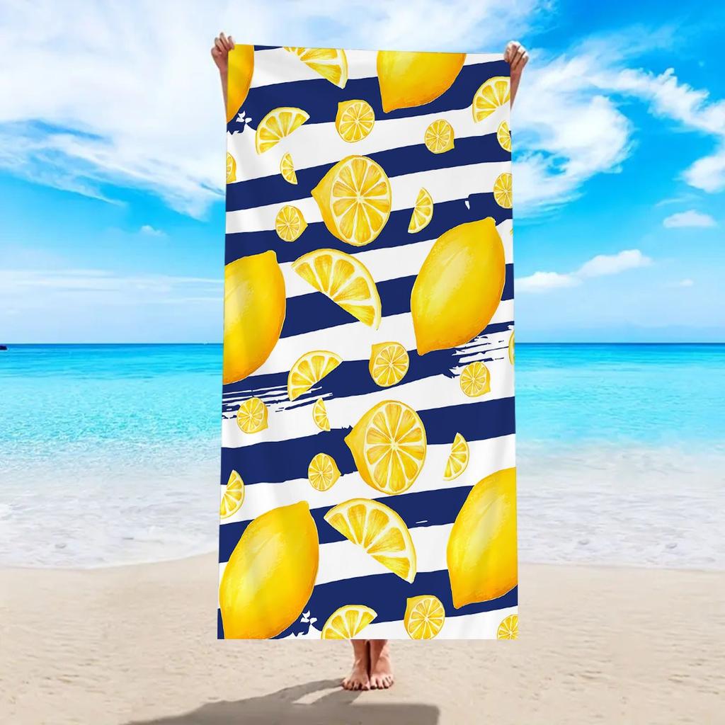 Nautical Lemon Striped Beach Towel Summer Citrus Print Quick Dry Sandproof Absorbent Towel for Beach Travel Vacation