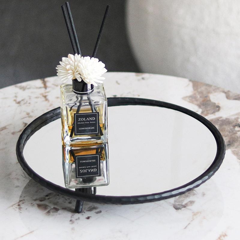 Modern Light Luxury Metal Round Tray Model Bedroom Cloakroom Aromatherapy Mirror Storage Tray Decoration Ornaments