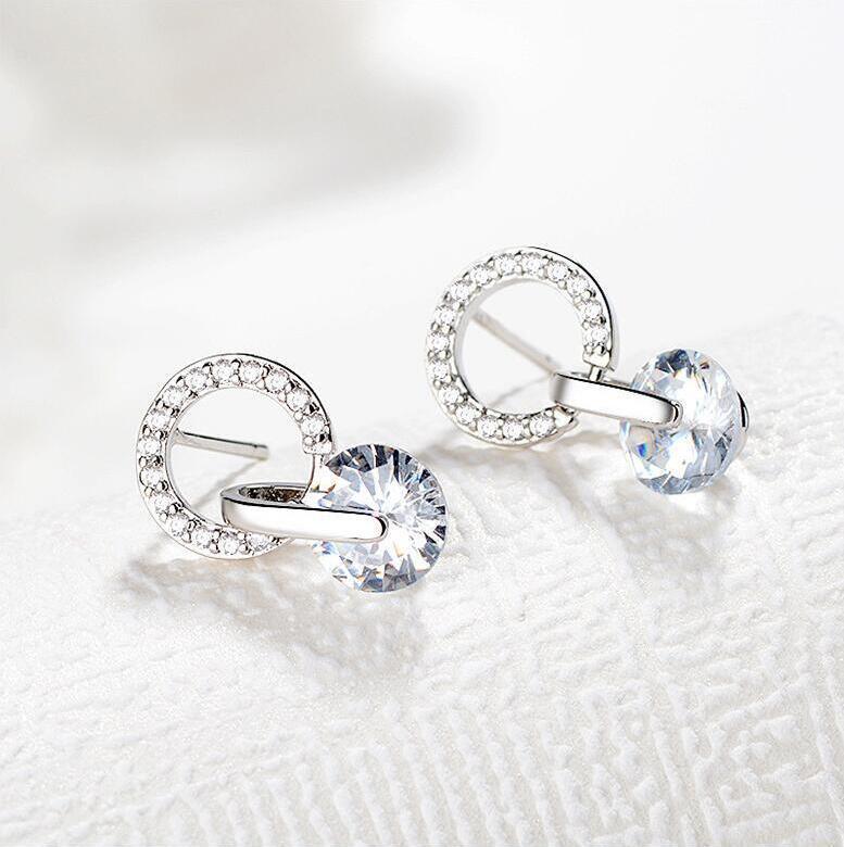 Korean Style Rhinestone Zircon Round Stud Earrings