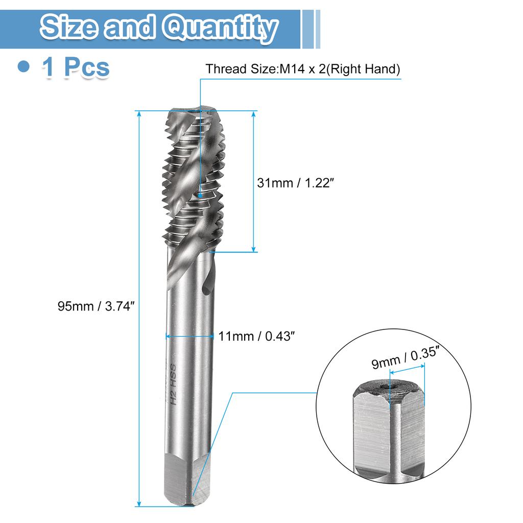 M2 M2.5 M3 M4 M5 M6 M7 M8 M10 M12 M14 M16 M18 M20 M22 Spiral Flute Thread Tap Metric Machine Taps HSS6542 Uncoated