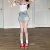 Spicy Girl High-Waisted Lace-Up A-Line Denim Shorts Skirt - Trendy & Versatile for Women