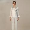 Gentle and Cool Ice Silk Long-sleeved Pajamas Women's Suit Black and White Camellia Spring Loose Women