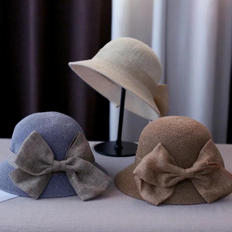 Women Summer Fashion Hats Big Bow-knot Straw Hat Solid Color Sun Cap Foldable Fisherman Fashion Accesssories Women Hats