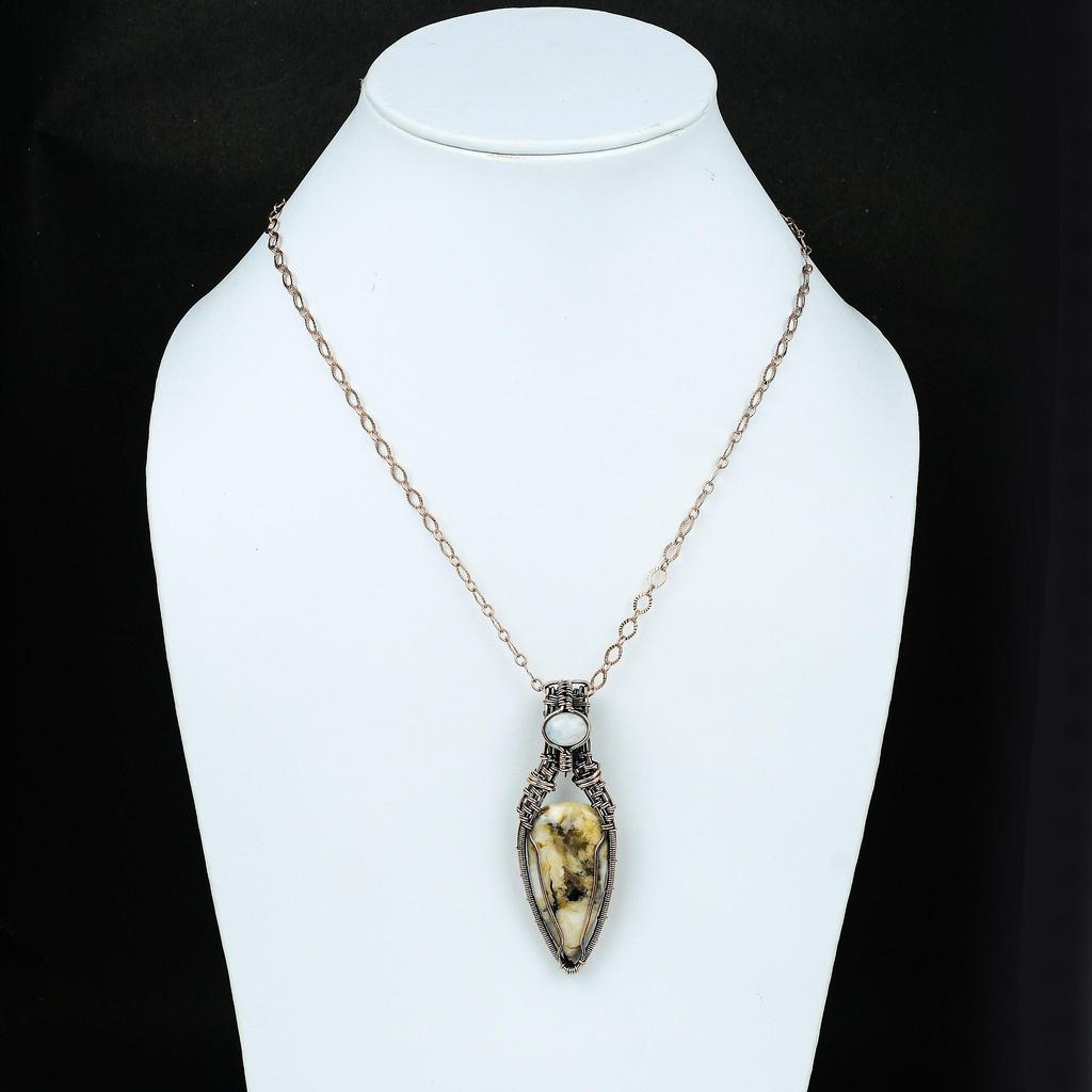 Plume Agate Copper Wire Wrapped Pendant Moonstone Copper Jewelry Handmade Gemstone Pendant Moonstone Pendant Designer Jewelry Gift For Mom