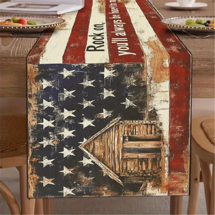 Vintage Flag Table Runner for Independence Day Slip-Proof Linen Fabric Tablecloth for Dinning and Elegant Table Setting
