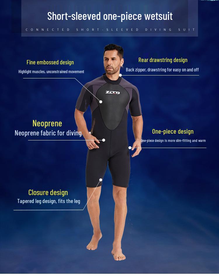 Traje de neopreno de manga corta para hombre de 3 mm: Protección Solar, Calidez, Traje de Surf y Buceo - Talla Mediana/Grande