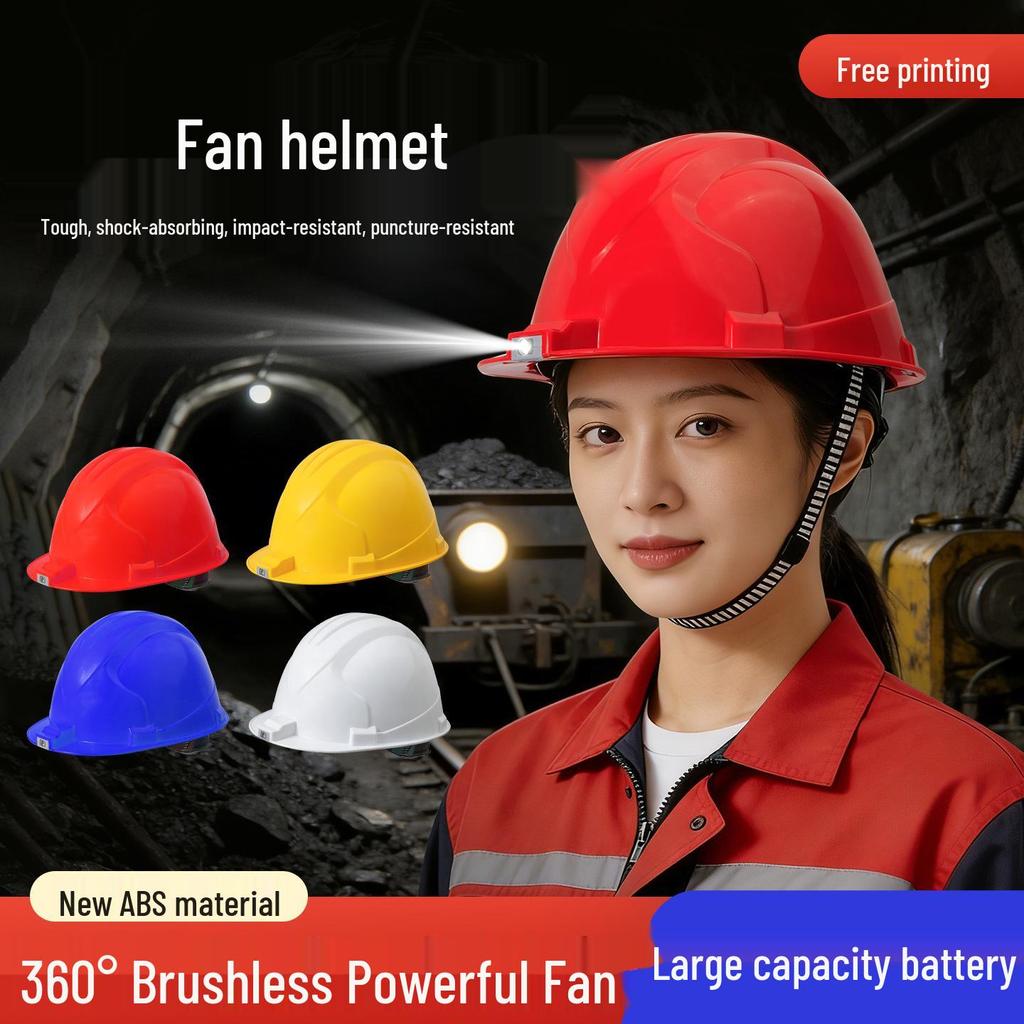 3C Certified Fiberglass Safety Helmet with Built-In Fan, Anti-Smash, Breathable for Construction